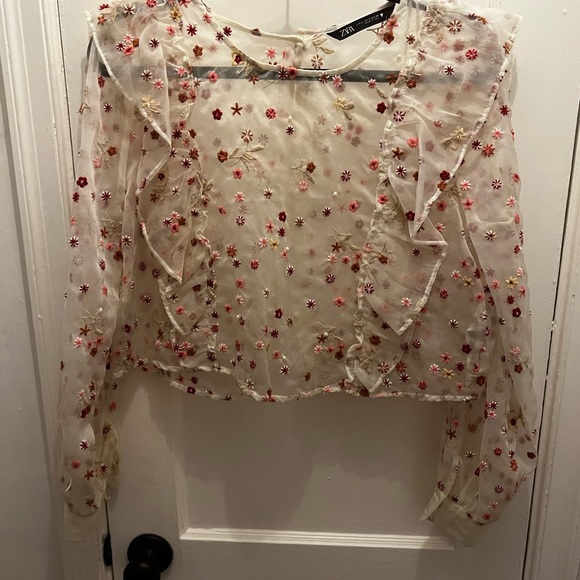 Zara Tops Zara Embroidered Floral Top Poshmark